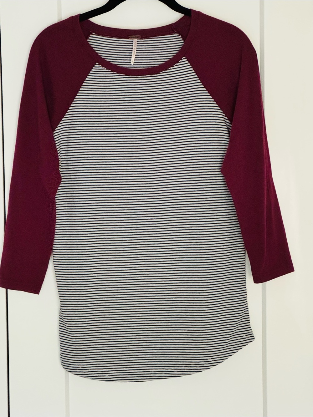 Poof! Burgundy Raglan Sleeve Striped Tunic Top
